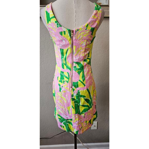 Lilly Pulitzer Embroidered Flamingo Fan Party Mini Dress Women Size 2 Pink Green - Picture 3 of 7